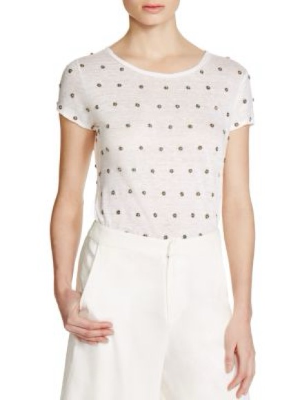 Damaged -Robin Lightweight White Short-Sleeve Tee With Polka Stud Detail